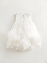 Young Girls' Sweet And 3D Flower Dress Mesh Round Neck Sleeveless Dress, Summer